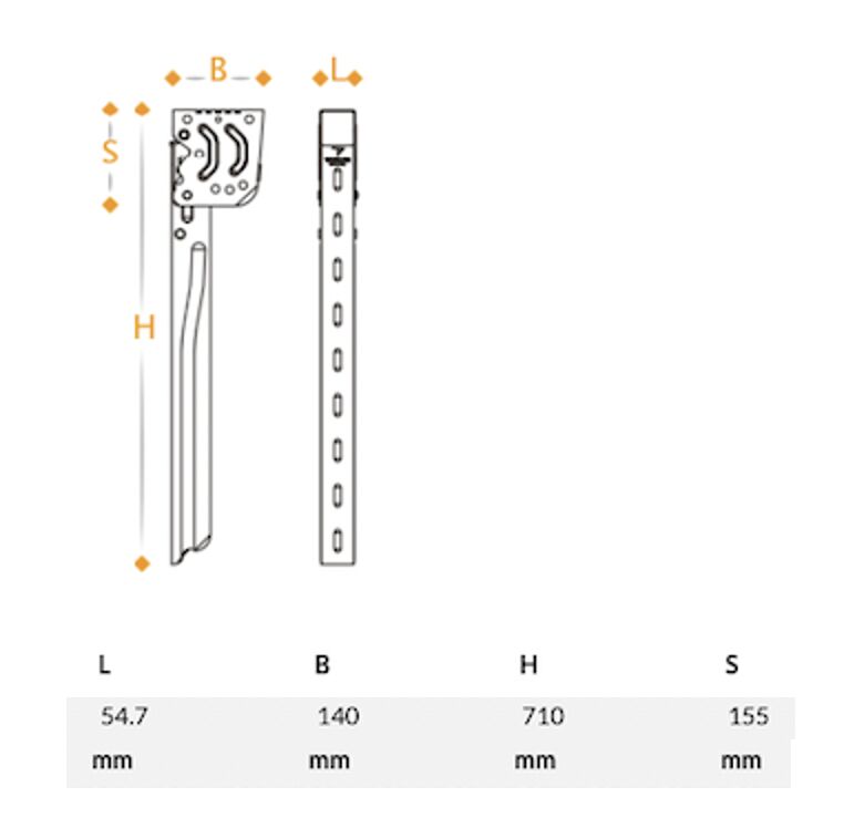 Takler zijbeschermingssteun 710 mm hoog - klapbaar - Magnelis