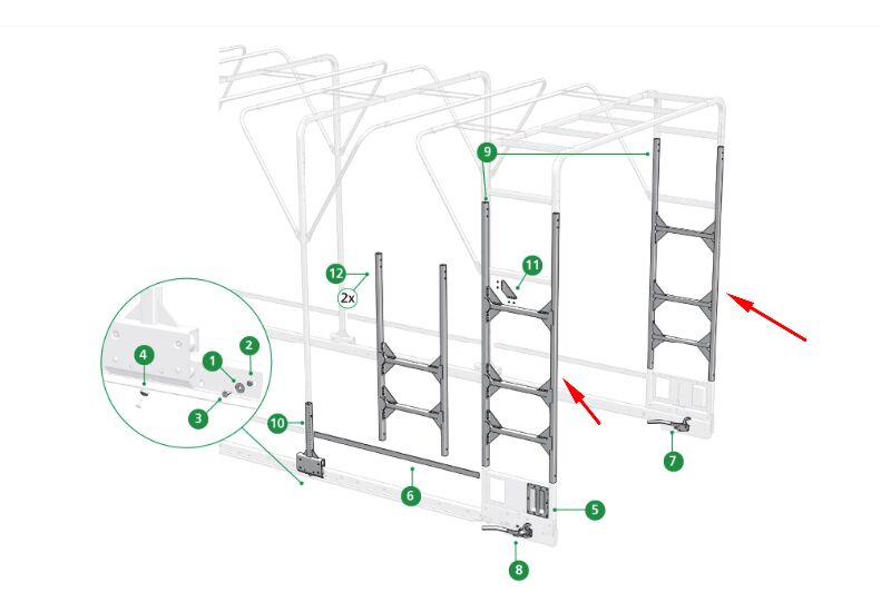 Edscha side frame - 2550-3000 mm - for Edscha sliding bow roof from 2008