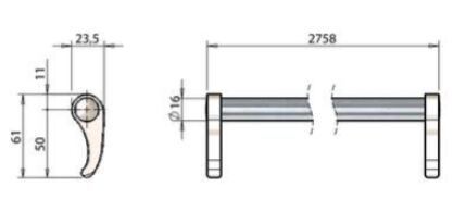 Pommier tube Ø 16 mm - length 2758 mm - for internal locking Ø 16 mm