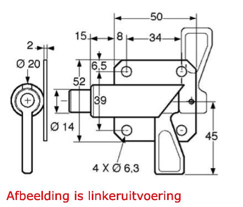 Pommier draw latch with plate - pin Ø 14 mm - right - zinc-plated