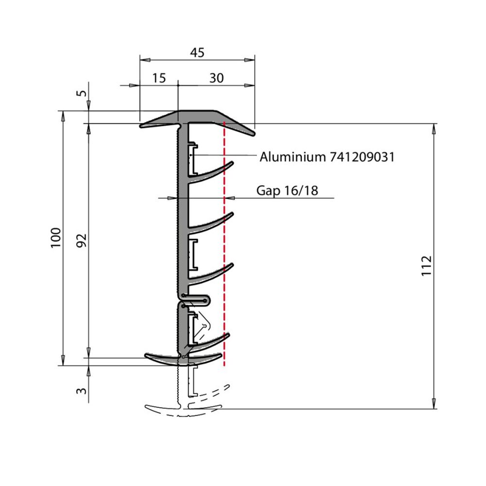 Pommier rubberdeurprofiel 92-112 mm - rol 20 meter - EPDM
