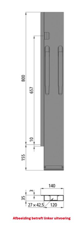 Kinnegrip support arrière K20 - 800 mm - à droite - TIR - KTL