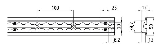 Rhiwa Quality airline anchor rail - hole Ø 20 mm - 3000 mm - recessed