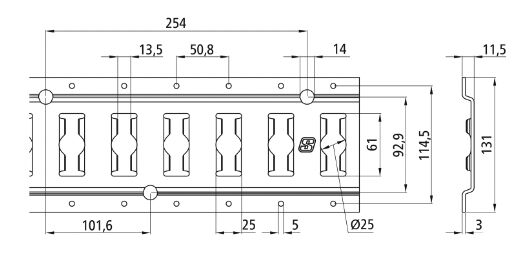 Rhiwa Quality rail d'ancrage combiné - trou Ø 25 mm - 3048 mm - 3 mm d'épaisseur