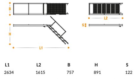 Takler pull out ladder - 4 steps - 1615 x 757 mm (LxW) - with handrail (left)