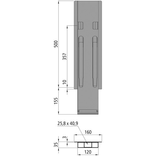Kinnegrip montant central K20 - 500 mm - KTL
