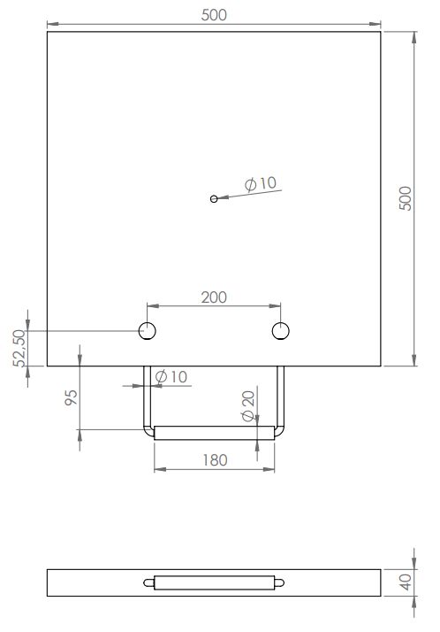 Rhiwa Quality plaque de frappe 500 x 500 x 40 mm