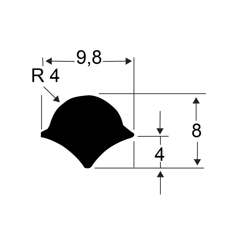 Pommier spie 9,8 x 8 mm - voor rubber 1822700 - rol 50 meter - EPDM