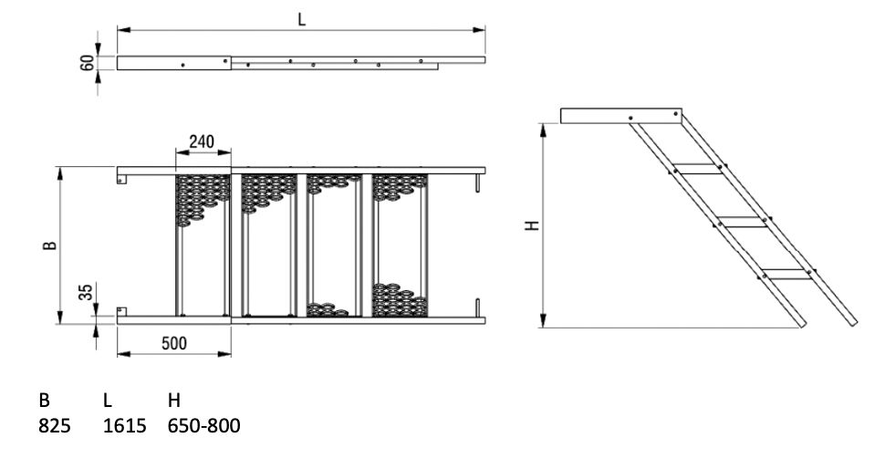 PWP trap uittrekbaar - 4 treden - 1615 x 825 mm (LxB) - volbad verzinkt