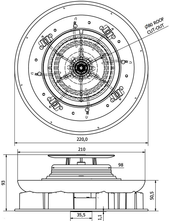 Rhiwa Quality CentaFlow™ mechanical roof fan - roof opening 80 mm - white