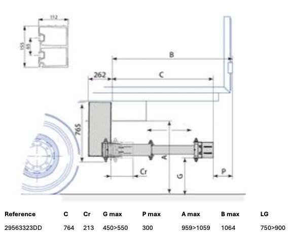 Pommier pare-chocs E-XPAND P33D - rétractable horizontal électrique - 764 mm - R58-03