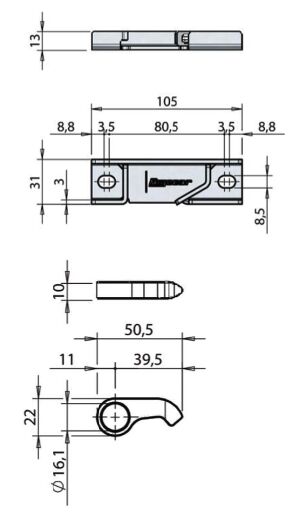 Pommier locking gear set - for internal locking Ø 16 mm - height 13 mm