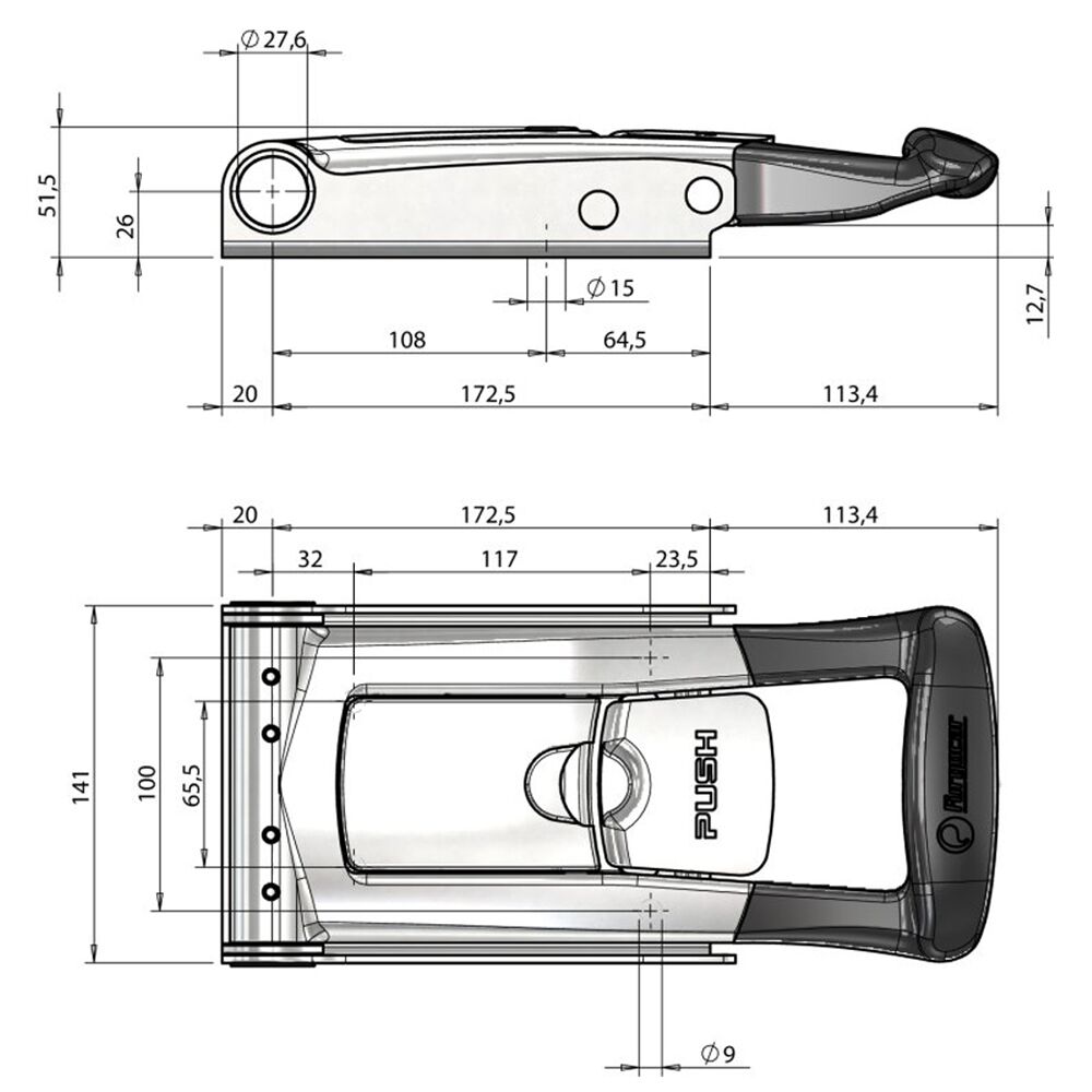 Pommier poignée Torseo push - pour fermeture Ø 27 mm - Acier inoxydable
