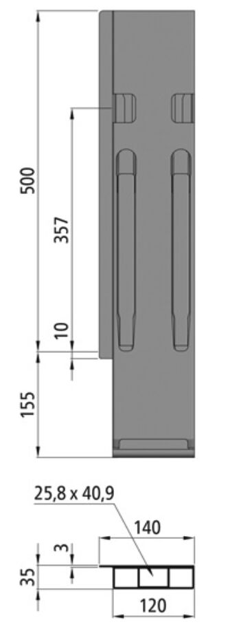 Kinnegrip K20 rear pillar - 500 mm - left - with fastener - anodised aluminum