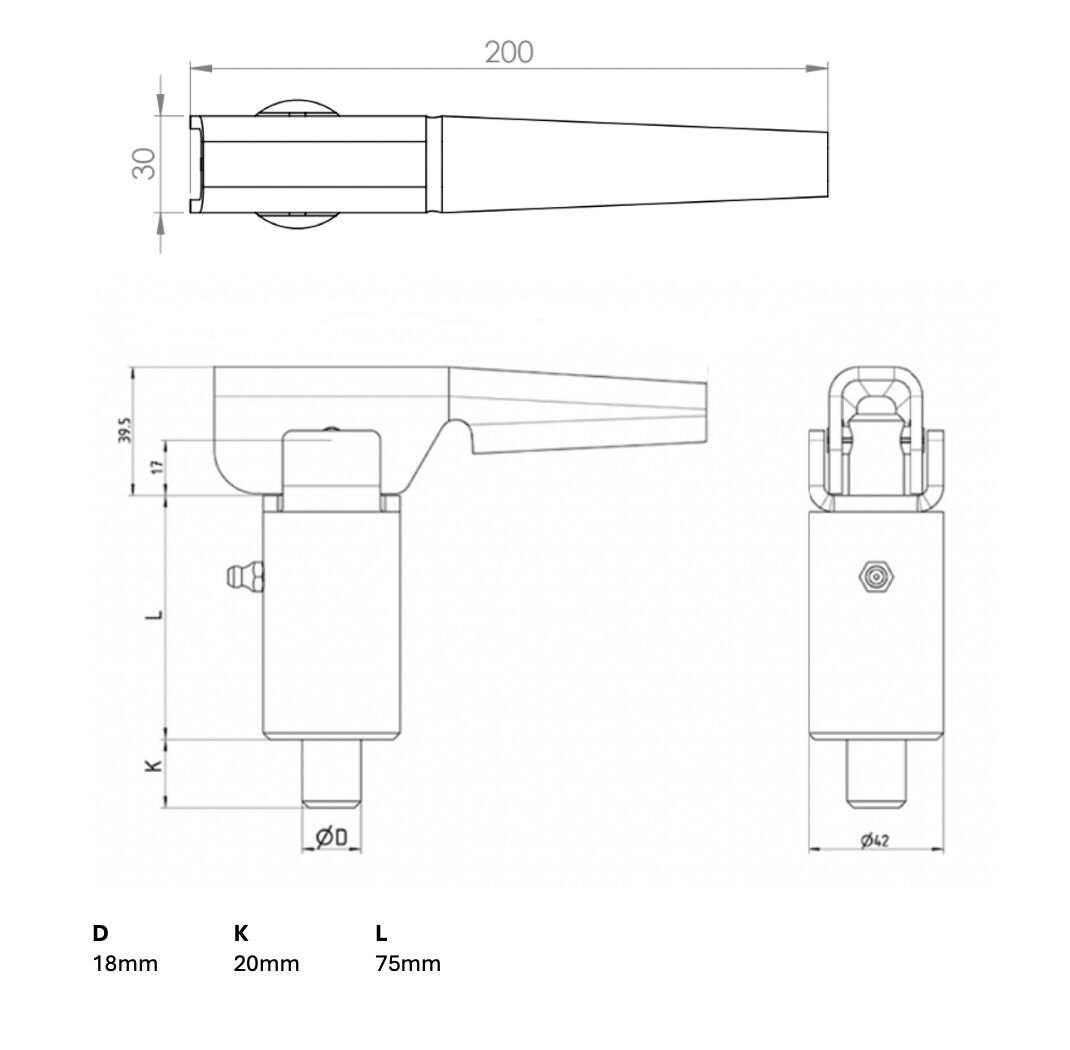 Rhiwa Quality outrigger lock - pin Ø 18 mm - handle 200 mm
