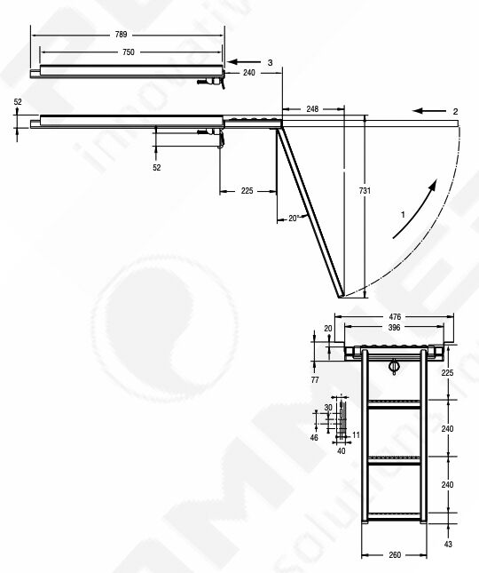 Pommier pull out ladder - 3 steps - 789 x 476 mm (LxW) - with platform
