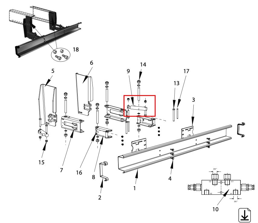 Pommier hydraulische cilinder - voor hydraulische BAB/BAES en hidden-up stootbalk - R58-02