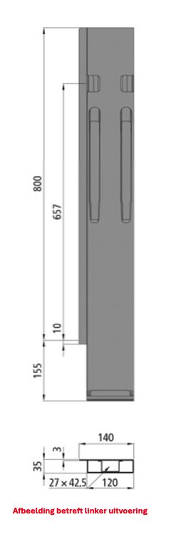 Kinnegrip support arrière K20 - 800 mm - à droite - TIR - avec fermeture - KTL