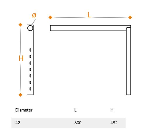 Takler side protection support 492 mm high - Ø 42 mm - fixed model - zinc-plated