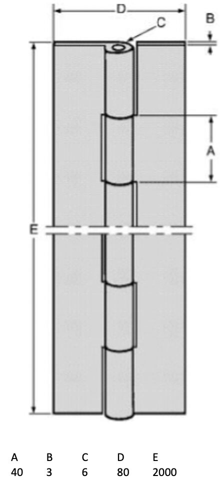 Pommier piano hinge 80 x 3 x 2000 mm (WxTXL) - undrilled - stainless steel