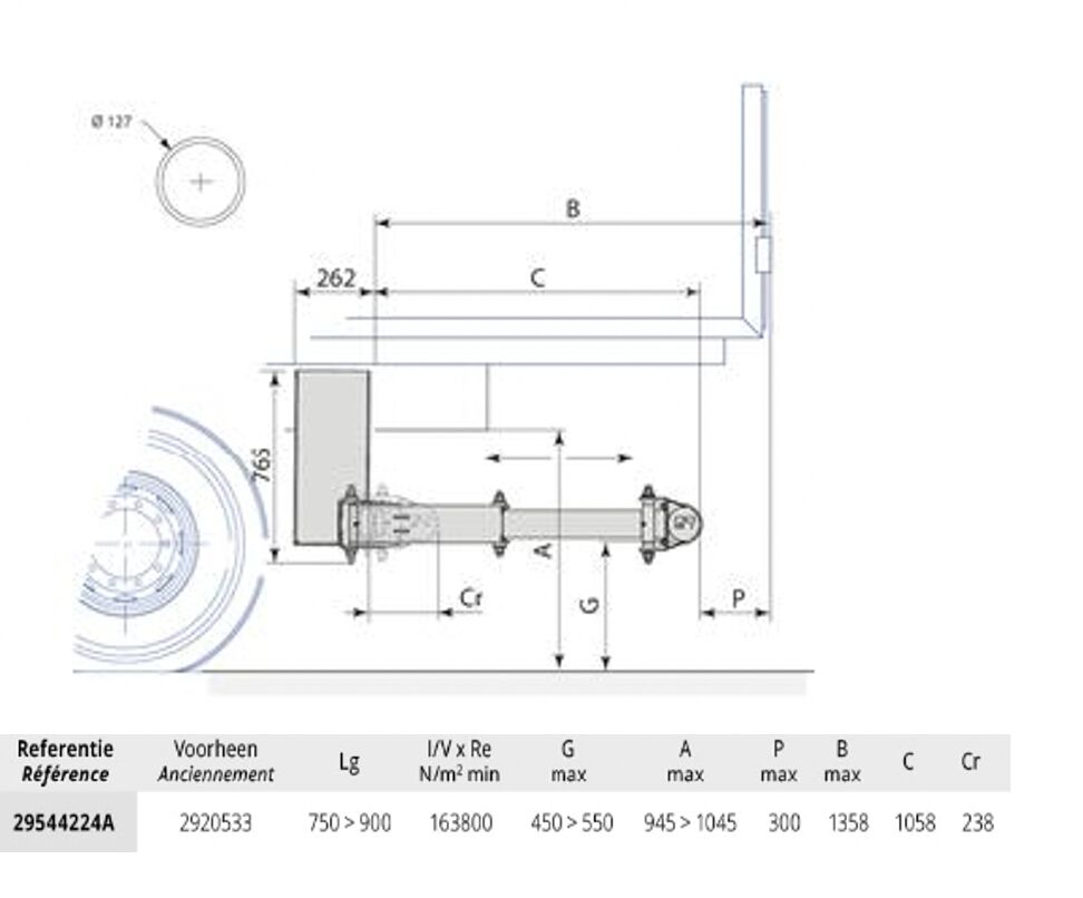 Pommier stootbalk XPAND P42A - hydraulisch horizontaal in/uittrekbaar - 1058 mm - R58-03
