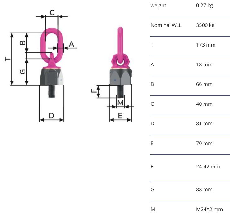 RUD VWBG-V - 3,5t - M24x2 - anneau de levage vario longuer variable 24-42 mm
