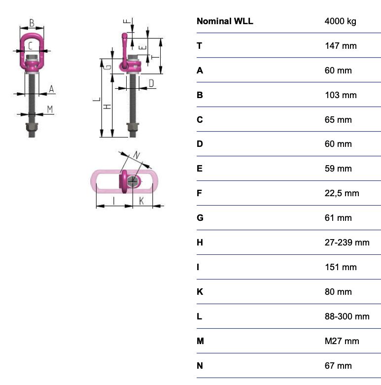 RUD VLBG - 4t - M27 - anneau de levage - longuer variable 27-239 mm 