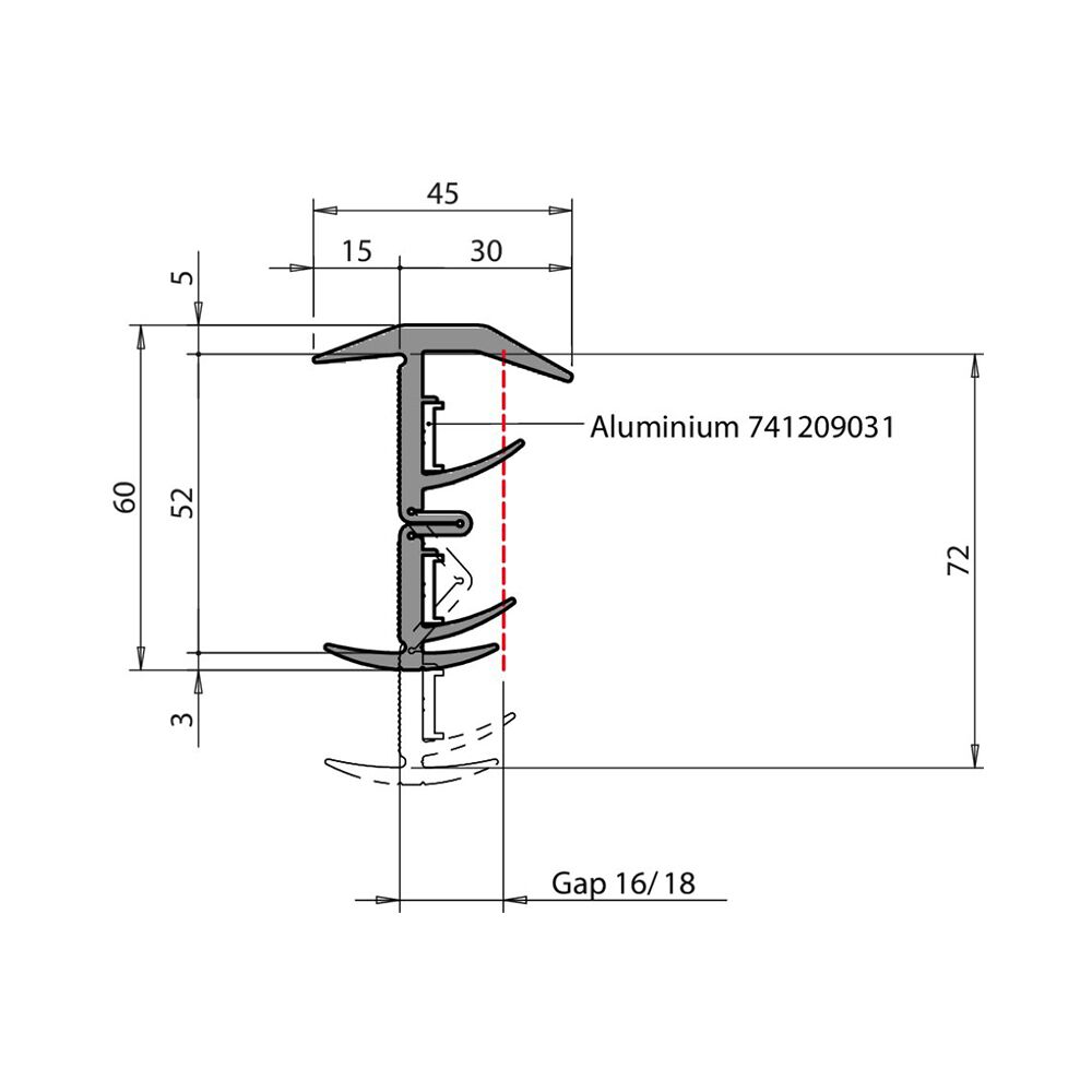 Pommier rubberdeurprofiel 52-72 mm - rol 20 meter - EPDM
