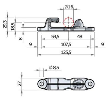 Pommier locking gear holder - for locking Ø 16 mm - stainless steel
