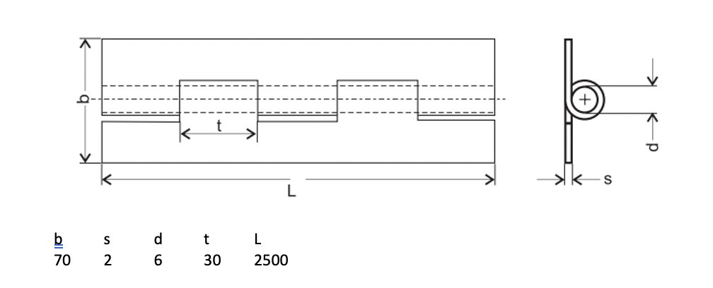 Rhiwa Quality pianoscharnier 70 x 2 x 2500 mm (BxDxL) - ongeboord - verzinkt
