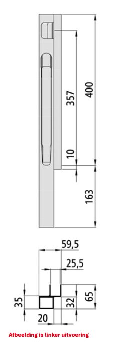 Kinnegrip K20 front pillar - 400 mm - right - anodised aluminum