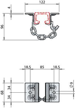 Pommier courroie de support 68 mm - avec système de rail pour suspension de la viande - en acier inoxydable
