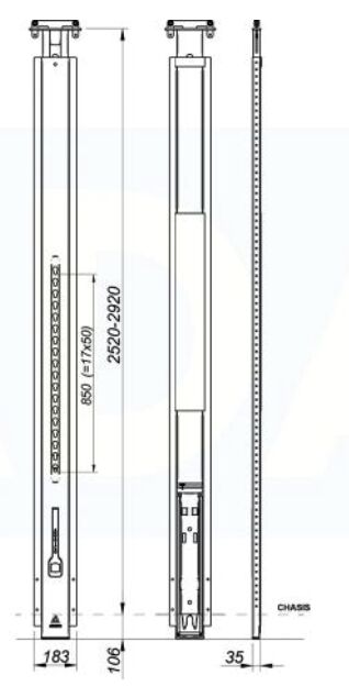 Rhiwa Quality CS front pillar fixed XL - 2520-2920 mm - without pillar mounting