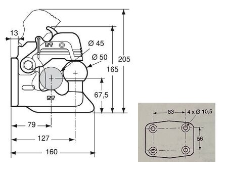 Pommier ball-head bolt Ø 50 mm - 4-holes Ø 10,5 mm - 31 kN - yellow