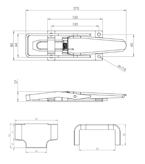 Rhiwa external clasp handle - incl. bracket- zinc-plated