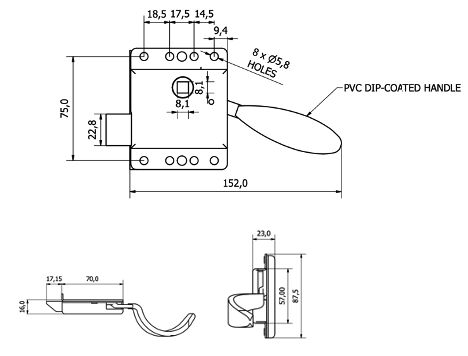 Rhiwa Quality portierslot - 70 x 87 mm - rechts - slamlock - verzinkt