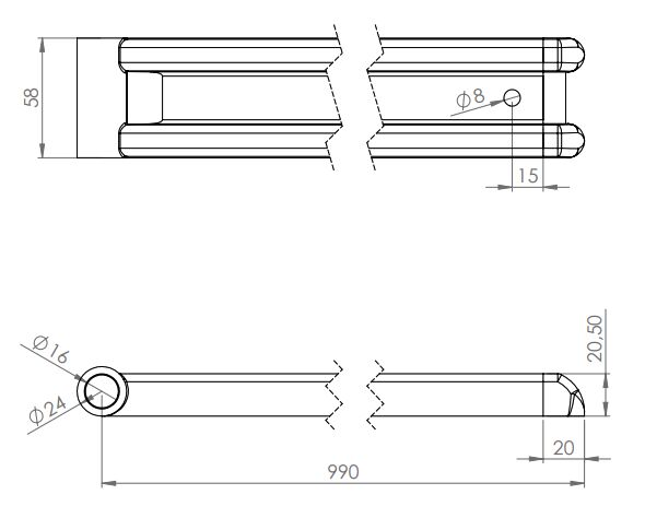 Rhiwa Quality M-profile hinge 990 mm - including end cap - zinc-plated