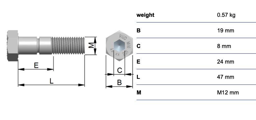 RUD ICE-bolt M12x47 - with locking ring - for VLBG-plus - box à 10 pieces