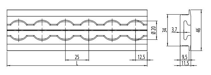 Rhiwa Quality airline ankerrail - gat Ø 20 mm - 3000 mm - inbouw