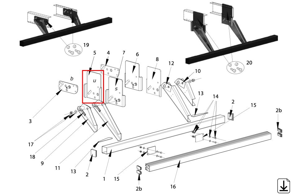 Pommier mounting plate left - for bumper 2909416 / 2909417 - R58-02