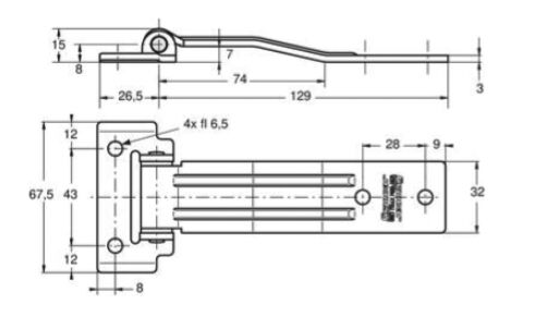 Pommier zijdeurscharnier verzet 129 mm - RVS