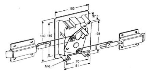 Pommier espagnolette lock internal - 130 x 103 x 37,5 mm - different keys