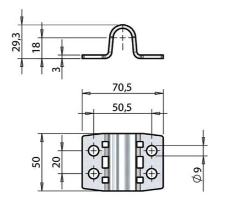 Pommier tige de guidage - pour fermeture Ø 16 mm - haut 50 mm - Acier inoxydable