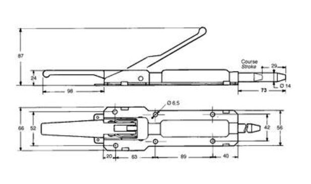 Pommier bordwand sluiting - met lange (73 mm) pen Ø 14 mm - verzinkt