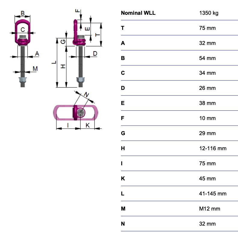 RUD lifting eye VLBG-Plus - 1,35t - M12 - variable length 12-116 mm