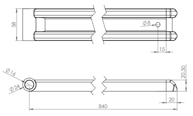 Rhiwa Quality M-profile hinge 840 mm - including end cap - zinc-plated