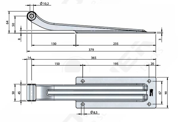 Pommier rear door hinge plate 365 mm - trestle width 50 mm - zinc-plated