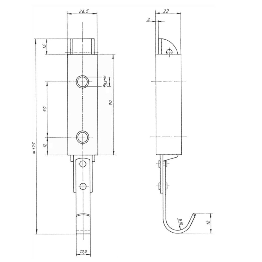 Rhiwa Quality draw latch with hook - zinc-plated