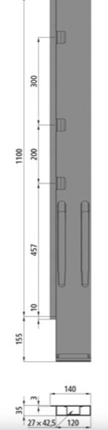Kinnegrip k20 support arrière - 1100 mm - gauche - support arrière microZINQ® 5