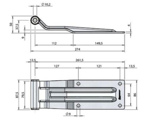 Pommier achterdeur scharnierblad 262 mm - bokbreedte 88 mm - RVS